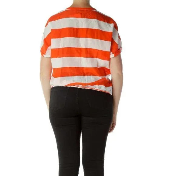 LOFT Orange White Striped Blouse - Picture 2 of 3
